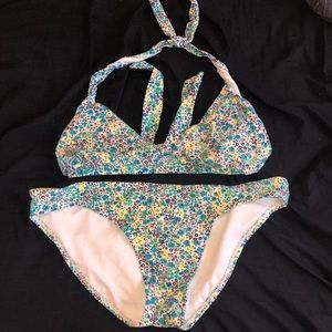 Blue, green, and yellow floral bikini